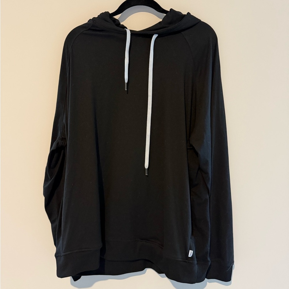 Unisex Black Relaxed Fit Hoodie Sweatshirt with White Drawstrings